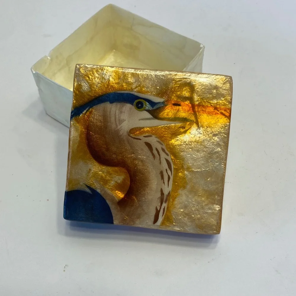 Trinket Box Capiz Shell Heron Airbrushed‎ Art Pilippines